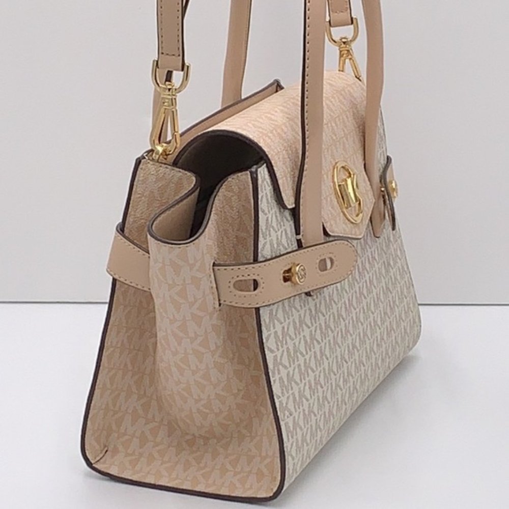 Michael Kors Carmen Medium Logo and Faux Leather Belted Satchel - Picture 9 of 16